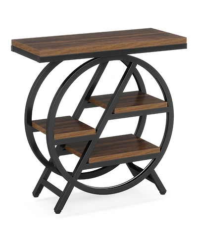 Tribesigns End Table, 3-Tier Narrow Sofa Side Table with Storage for Living Room, Wood End Table with Geometric Metal Frame, Industrial Nightstand and