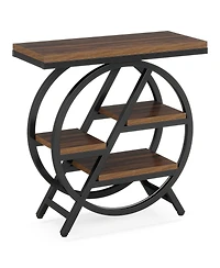 Tribesigns End Table, 3-Tier Narrow Sofa Side Table with Storage for Living Room, Wood End Table with Geometric Metal Frame, Industrial Nightstand and