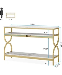Tribesigns 3-Tier Console Table, 55 inch Sofa Table with Open Storage Shelves, Narrow Long Hallway/Entryway Table with Faux Marble Top, White & Gold