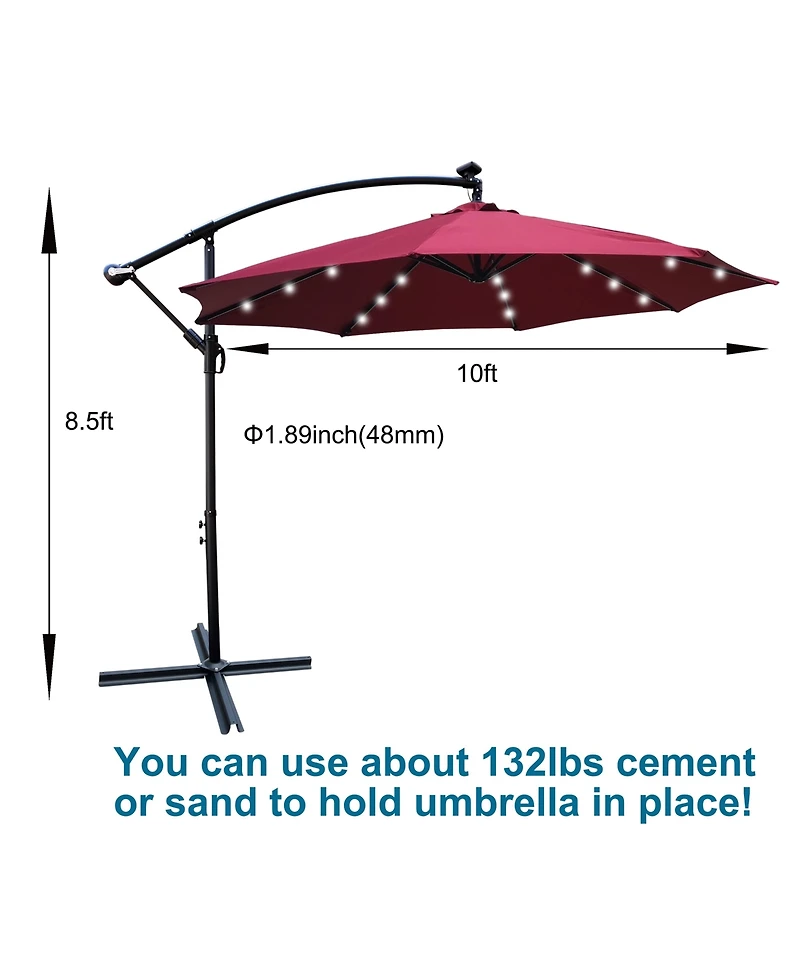 Streamdale 10ft Led Solar Patio Umbrella with Crank and Cross Base