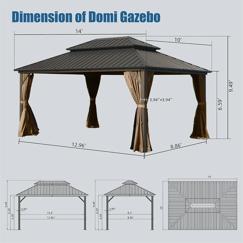 Streamdale 10'x14' Aluminum Gazebo with Metal Canopy