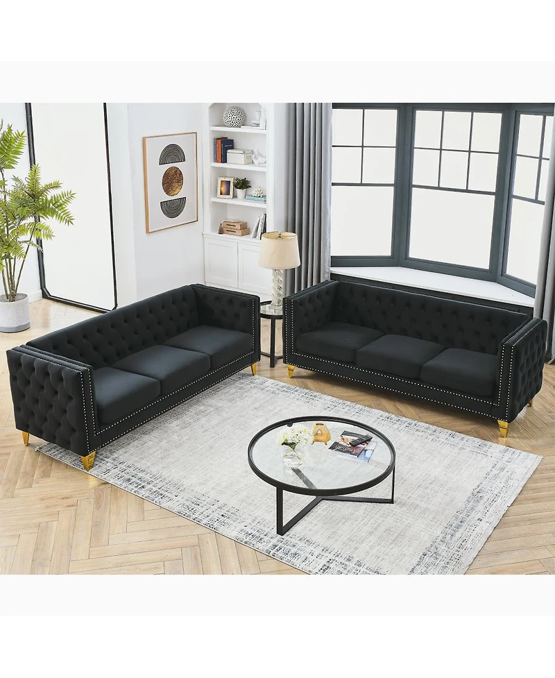Simplie Fun Modern Velvet Sofa Set with Button Tufted Design