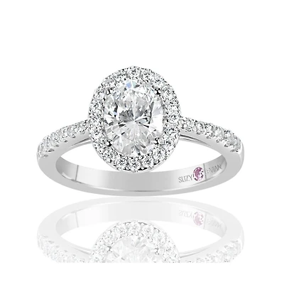 Suzy Levian New York Sterling Silver Cubic Zirconia Oval Cut Halo Engagement Ring