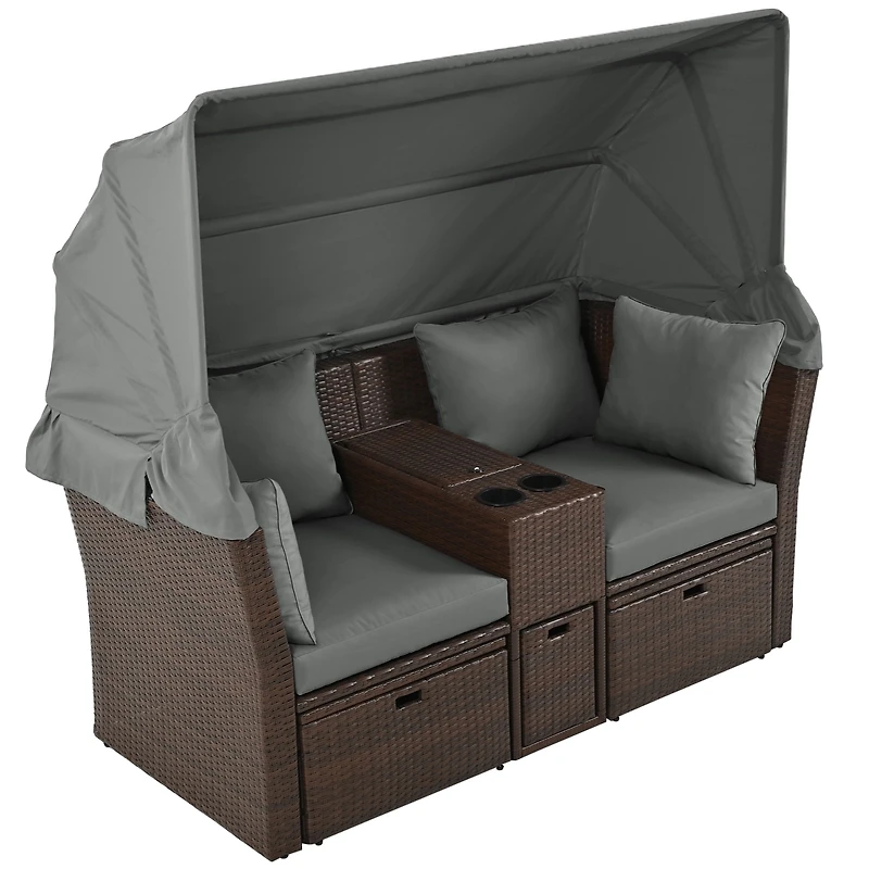 Streamdale Grey Outdoor Patio Sofa Set with Foldable Awning