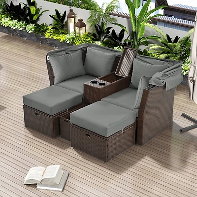 Streamdale Grey Outdoor Patio Sofa Set with Foldable Awning