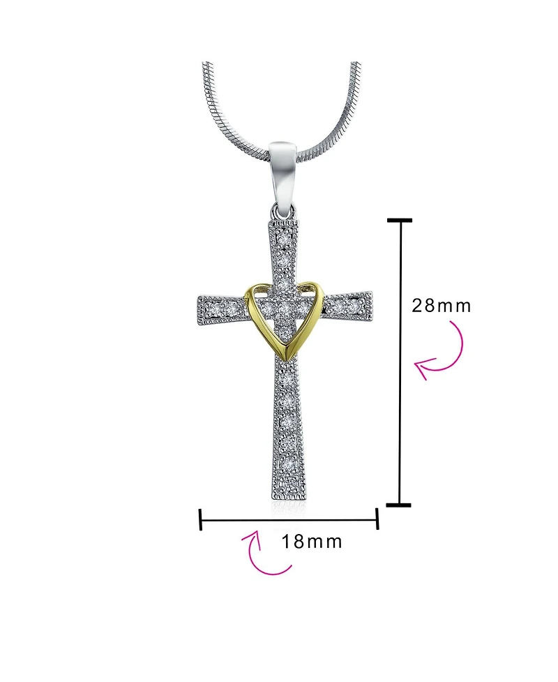 Bling Jewelry Cz Pave Accent Religious Love Of God Modern Fashion Heart Infinity Cross Pendant Necklace Two Tone Rhodium Plated Brass