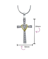 Bling Jewelry Cz Pave Accent Religious Love Of God Modern Fashion Heart Infinity Cross Pendant Necklace Two Tone Rhodium Plated Brass