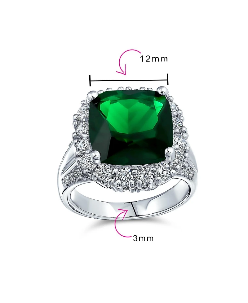 Bling Jewelry Large Fashion Solitaire Cubic Zirconia Pave Cz Cushion Cut 7CTW Green Cocktail Statement Ring