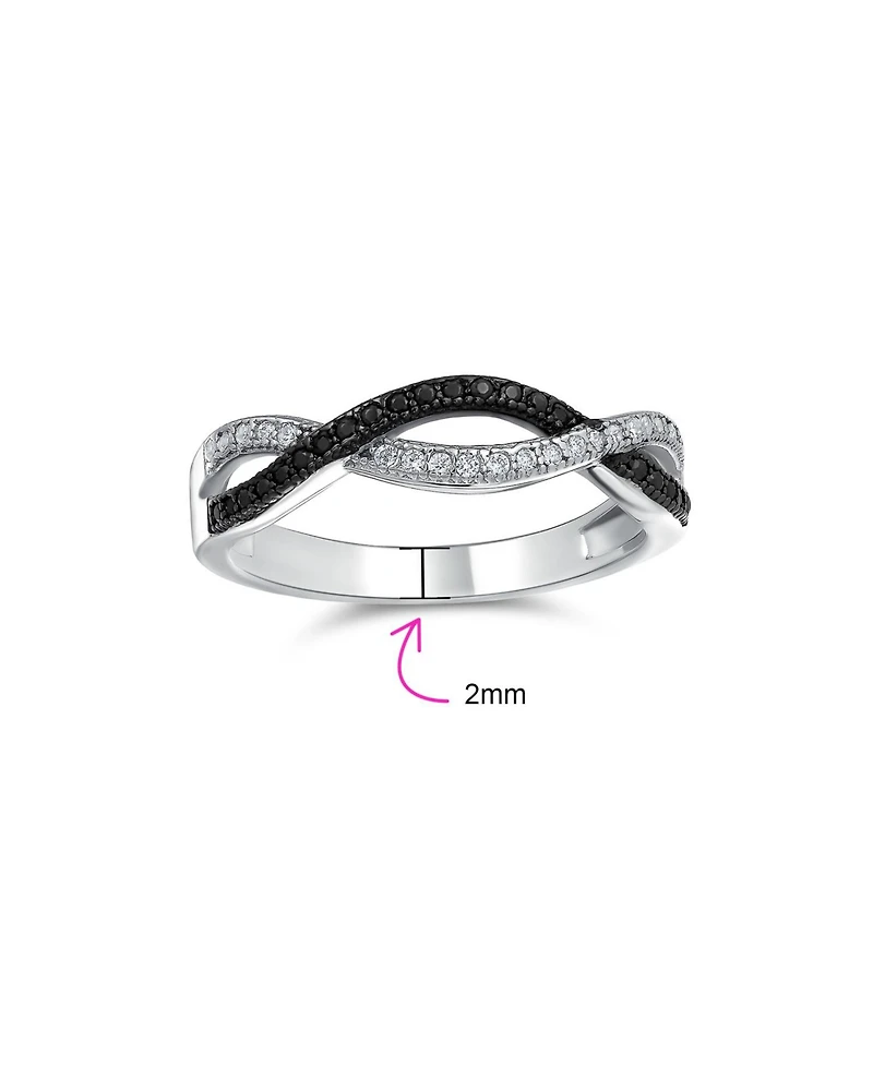 Bling Jewelry Two Tone Black White Cz Twist Knot 1/2 Eternity Clear Pave Cubic Zirconia Infinity Band Ring .925 Sterling Silver