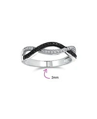 Bling Jewelry Two Tone Black White Cz Twist Knot 1/2 Eternity Clear Pave Cubic Zirconia Infinity Band Ring .925 Sterling Silver