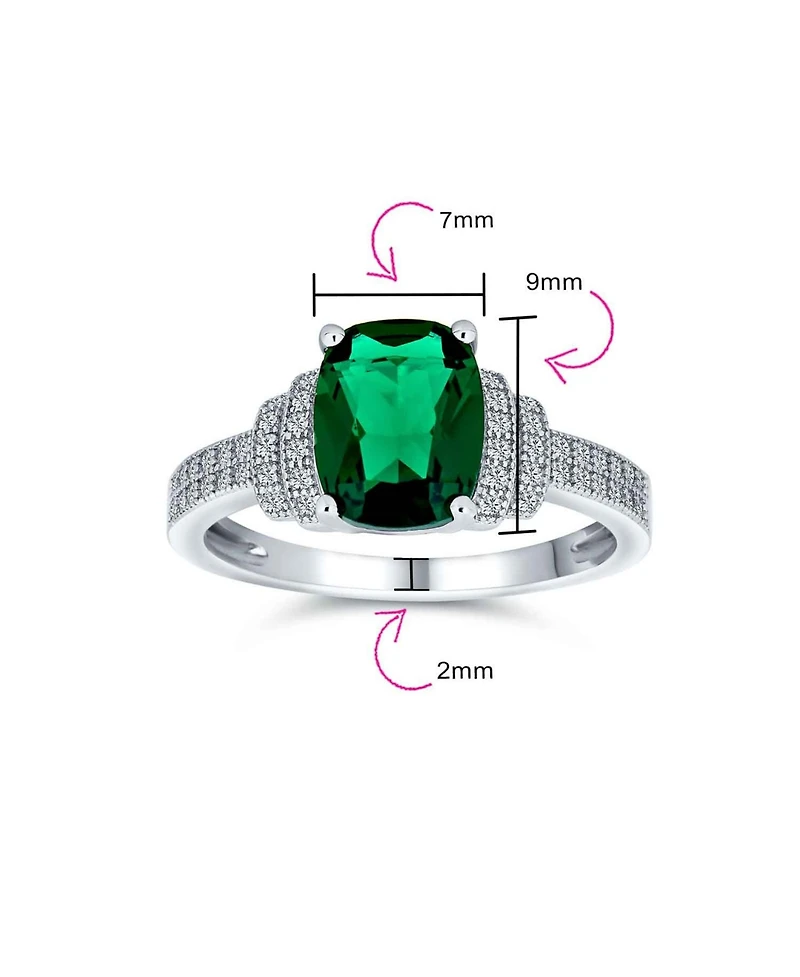 Bling Jewelry Art Deco Style 5CT Cubic Zirconia Cocktail Pave Rectangle Green Cz Statement Promise Ring .925 Sterling Silver