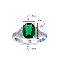 Bling Jewelry Art Deco Style 5CT Cubic Zirconia Cocktail Pave Rectangle Green Cz Statement Promise Ring .925 Sterling Silver