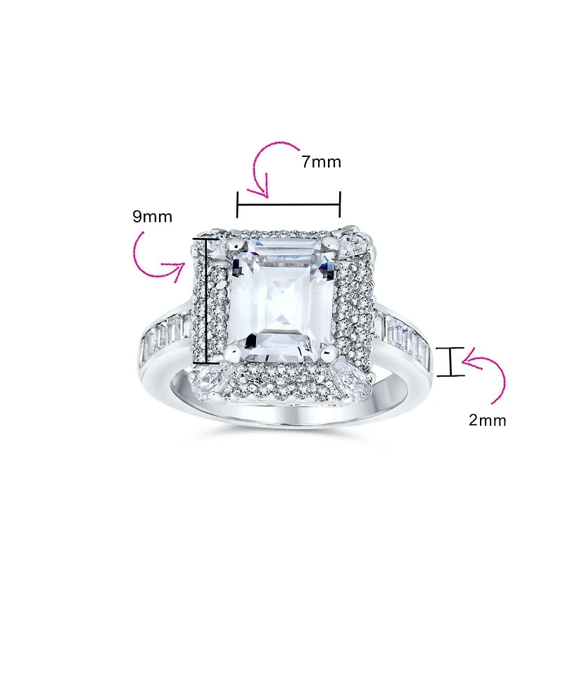 Bling Jewelry Classic 4CTW Cubic Zirconia Rectangle Halo Cz Emerald Cut Promise Ring Sterling Silver Pave Band