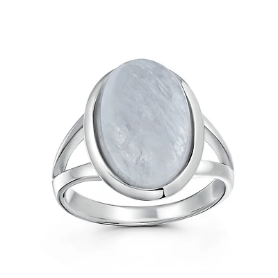 Bling Jewelry Oval Cabochon Bezel Natural Stone Split Shank Boho Statement Ring Sterling Silver