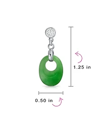 Bling Jewelry Dyed Green Natural Jade Asian Style Chinese Good Fortune Cut Out Circle Round Dangle Earrings Sterling Silver