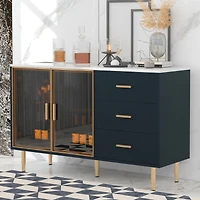 Simplie Fun Modern Mdf Buffet Cabinet with Glass Doors & Marble Top