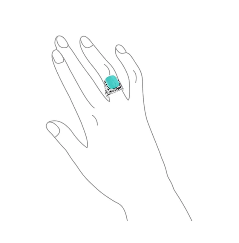 Bling Jewelry Large Rectangle Cabochon Milgrain Set Blue Natural Turquoise Western Statement Ring Filigree Scroll Band Sterling Silver