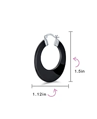 Bling Jewelry Wide Flat Stone Large Oval Hoop Earrings Sterling Silver 1.5 Inch Diameter