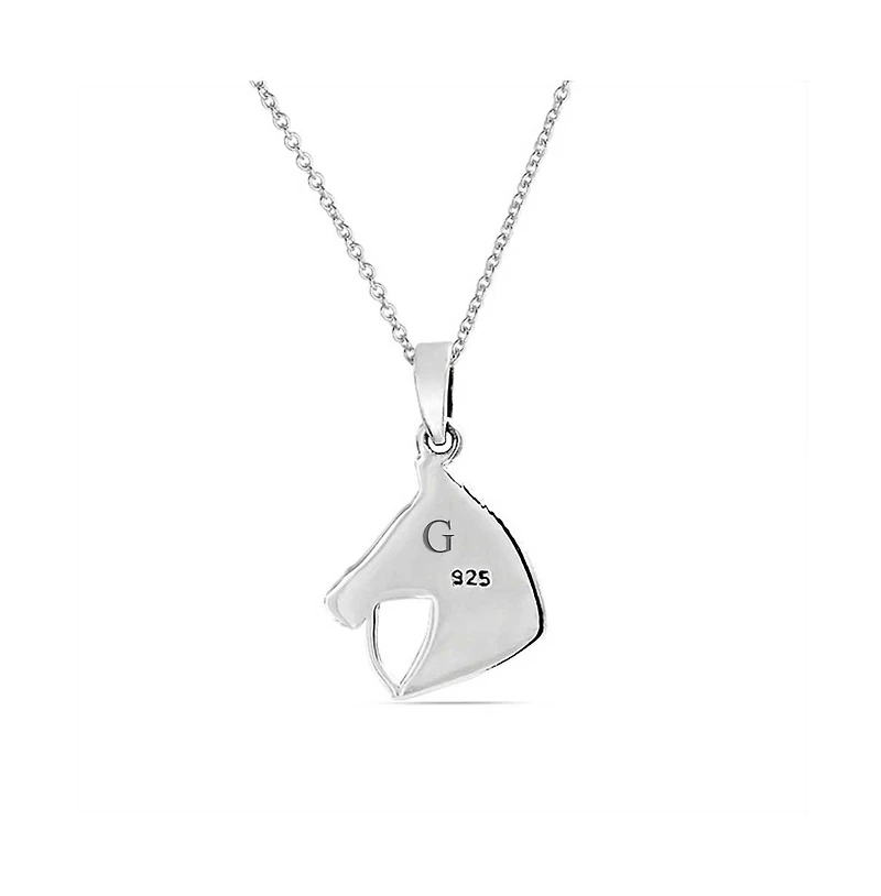 Bling Jewelry Cow Equestrian Thoroughbred Winner Horse-Head Pendant Horseshoe Necklace Oxidized Sterling Silver