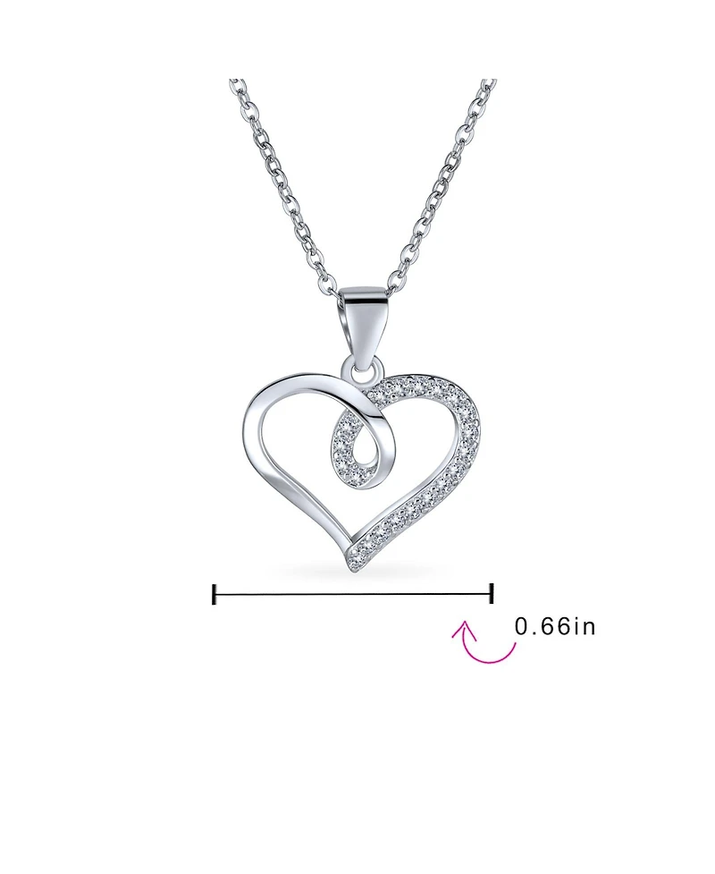 Bling Jewelry Delicate Pave Cubic Zirconia Accent Cz Twisted Ribbon Infinity Love Knot Open Heart Shape Pendant Necklace Sterling Silver