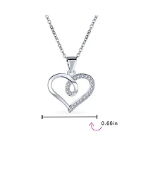 Bling Jewelry Delicate Pave Cubic Zirconia Accent Cz Twisted Ribbon Infinity Love Knot Open Heart Shape Pendant Necklace Sterling Silver