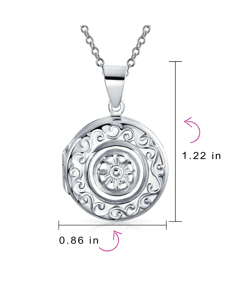 Bling Jewelry Embossed Photo Round Circle Scroll Flower Lockets That Hold Pictures Sterling Silver Locket Necklace Pendant