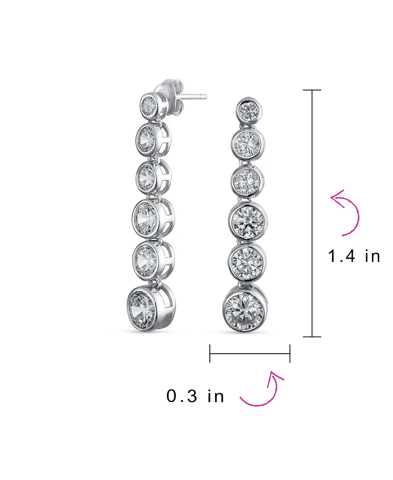 Bling Jewelry Elegant Sterling Silver Cz Linear Drop Earrings With Geometric Bubble Prom Cubic Zirconia In A Bezel Set Round Shape.