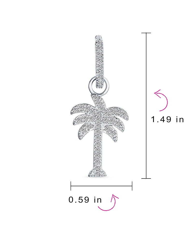 Bling Jewelry Hawaiian Nautical Pave Cz Cubic Zirconia Huggie Mini Hoop Dangle Charm Palm Tree Earrings Sterling Silver