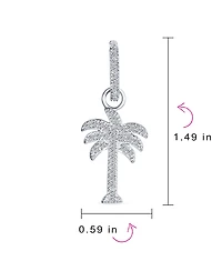 Bling Jewelry Hawaiian Nautical Pave Cz Cubic Zirconia Huggie Mini Hoop Dangle Charm Palm Tree Earrings Sterling Silver