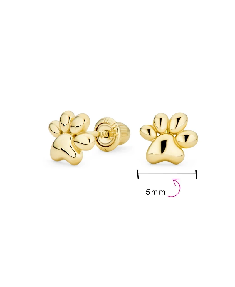 Bling Jewelry Tiny Mini Bff Animal Puppy Kitten Pet Dog Lover Cat Paw Print Stud Earrings 14K Yellow Gold Safety Clutch Screw back