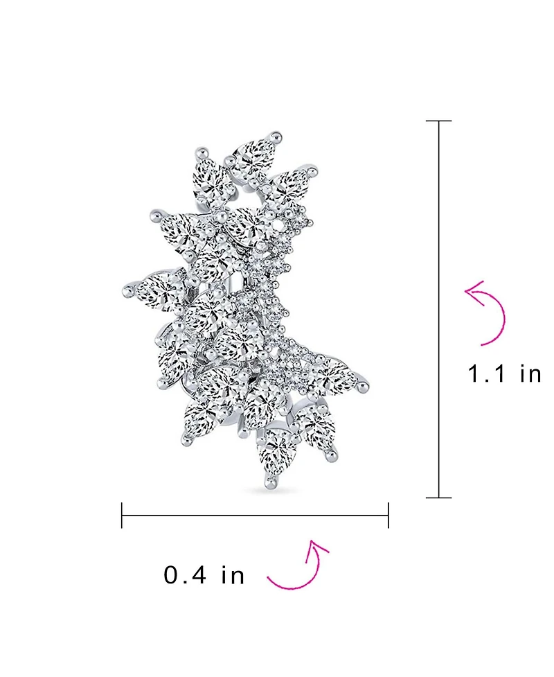 Bling Jewelry Elegant Classic Teardrop Shape Ear Crawler Clusters Cubic Zirconia Cz Leaf Clip On Earrings Prom Formal Party