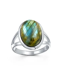 Bling Jewelry Oval Cabochon Bezel Natural Stone Split Shank Boho Statement Ring Sterling Silver