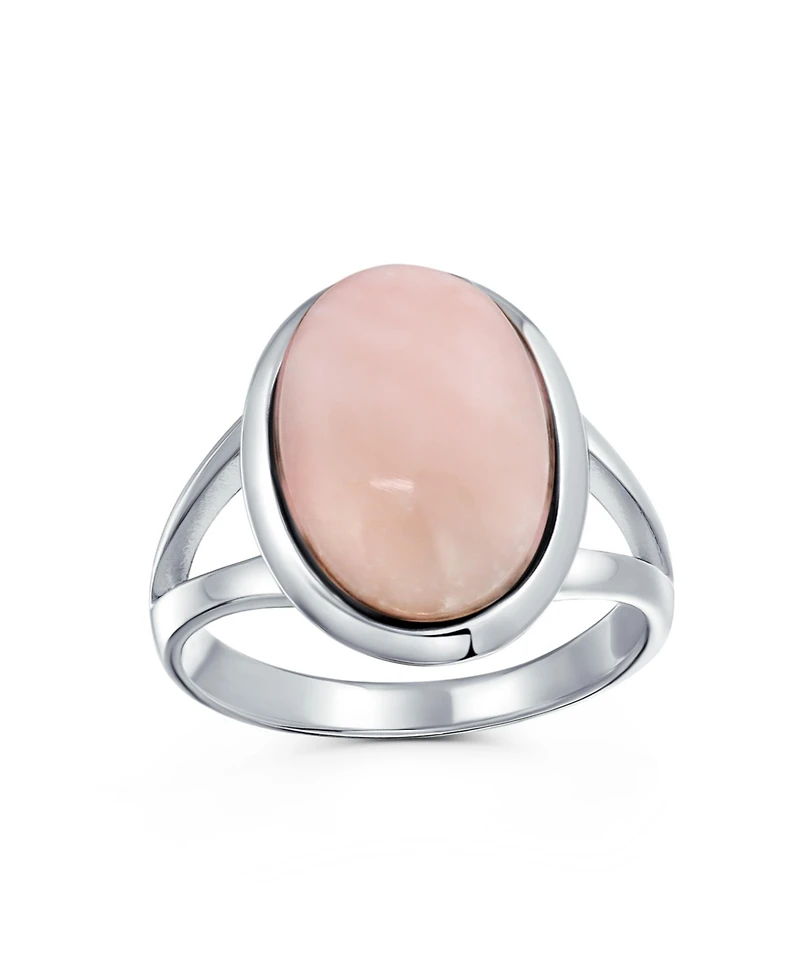 Bling Jewelry Oval Cabochon Bezel Natural Stone Split Shank Boho Statement Ring Sterling Silver