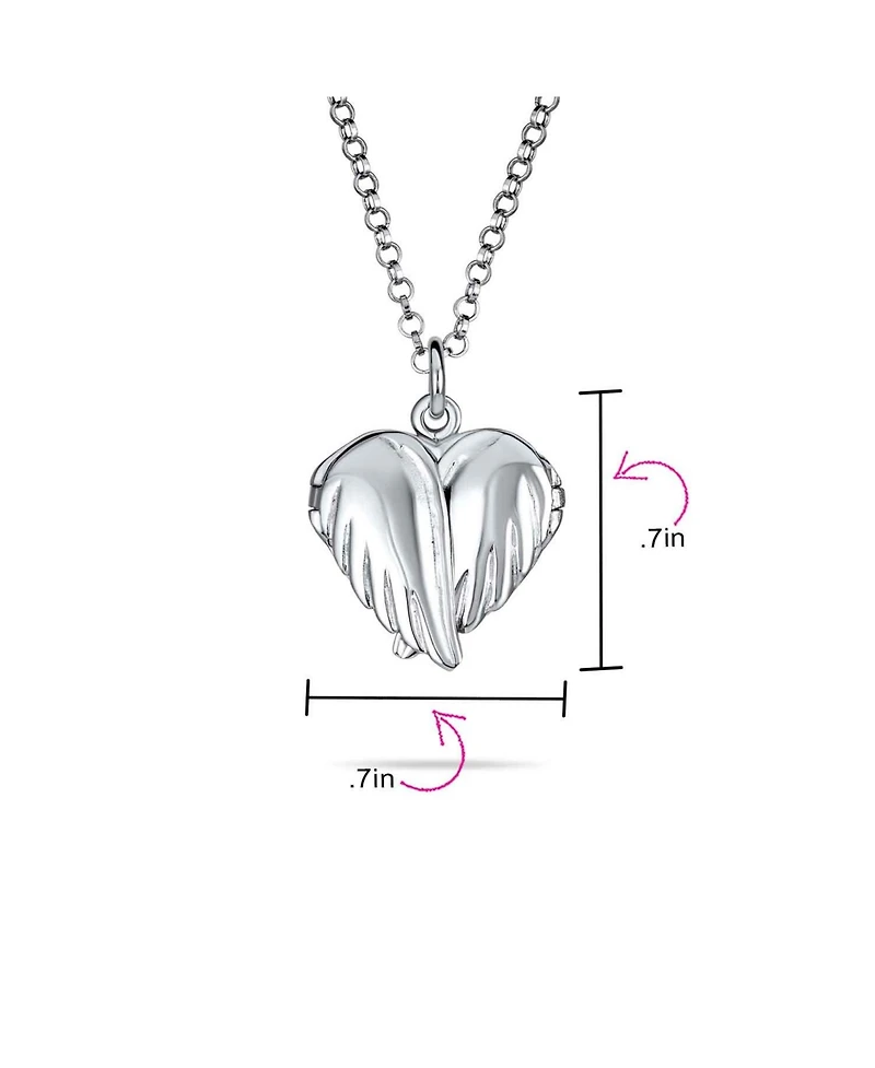 Bling Jewelry Plain Dome Protection Guardian Angel Wing Feathered Heart Shaped Keepsake Locket Holds Photos Pictures Silver Necklace Pendant