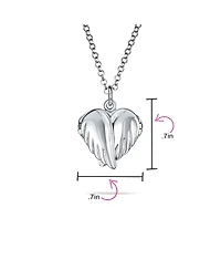 Bling Jewelry Plain Dome Protection Guardian Angel Wing Feathered Heart Shaped Keepsake Locket Holds Photos Pictures Silver Necklace Pendant