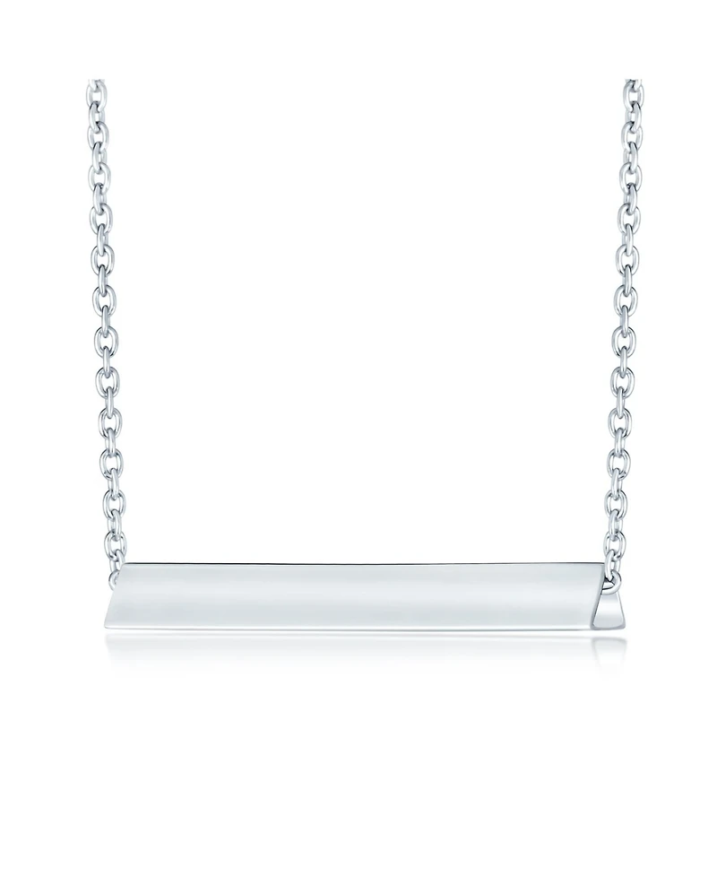 Bling Jewelry Message Initials Simple Geometric Minimalist 3 Sided Tube Horizontal Bar Pendant Necklace For Women Sterling Silver