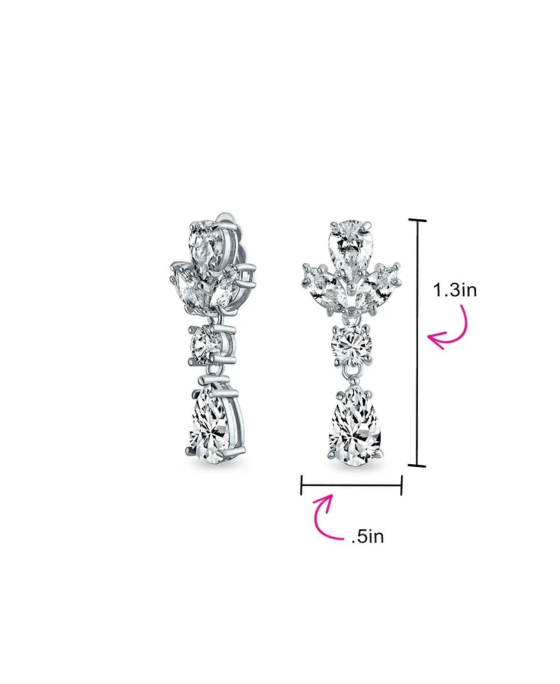 Bling Jewelry Cubic Zirconia Cz Statement Dangle Leaf Teardrop Formal Chandelier Clip On Earrings Silver Plated