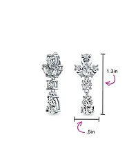 Bling Jewelry Cubic Zirconia Cz Statement Dangle Leaf Teardrop Formal Chandelier Clip On Earrings Silver Plated