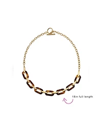 Bling Jewelry Fashion Golden Brown Oval Link Faux Tortoise Shell Collar Necklace Gold Plated Stainless Steel Chain Toggle Clasp