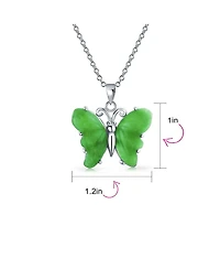 Bling Jewelry Handcrafted Carved Green Natural Jade Garden Butterfly Pendant Necklace For Women Sterling Silver With Chain