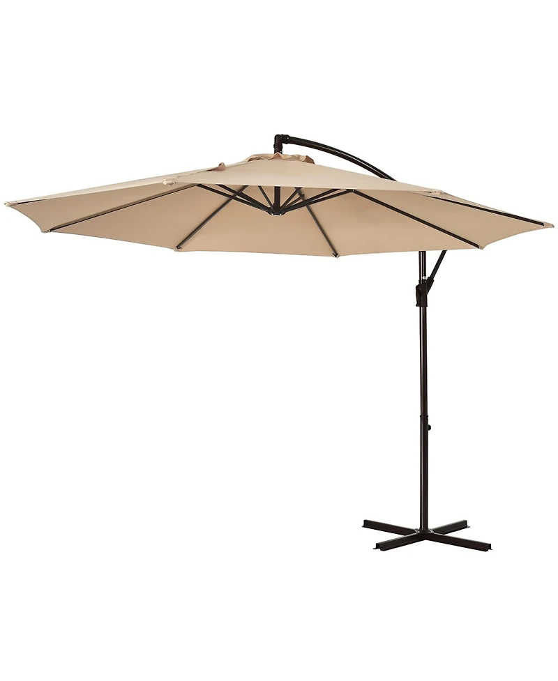 Gymax 10 ft Patio Cantilever Offset Umbrella Yard Garden Outdoor w/ 8 Ribs Beige