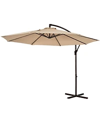 Gymax 10 ft Patio Cantilever Offset Umbrella Yard Garden Outdoor w/ 8 Ribs Beige