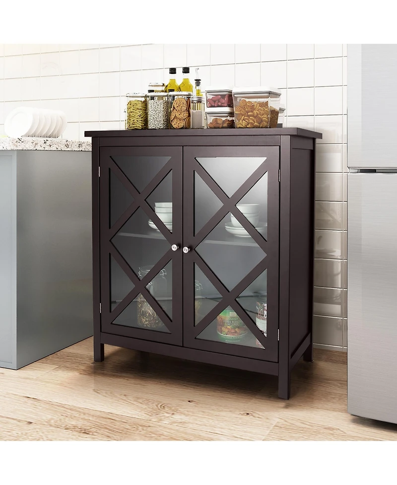 Kitchen Storage Cabinet Buffet Sideboard w/ Glass Doors & Adjustable Shelf