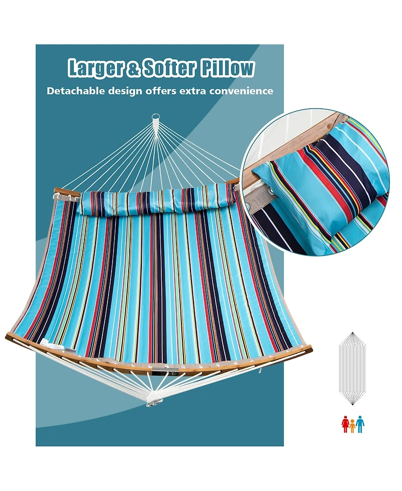 Costway Hammock w/ Pillow Curved Bamboo Spreader Bar Chain Portable Indoor Outdoor