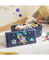Kids Upholstered Storage Ottoman Bench Versatile Toy Chest Footrest Stool