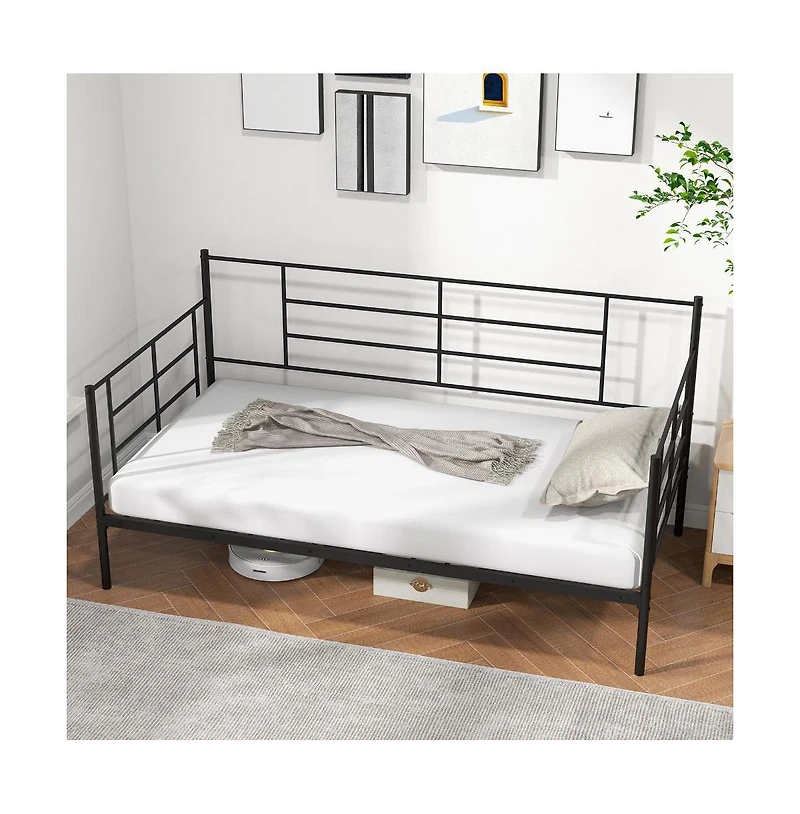 Twin Size Metal Daybed Sofa Bed Frame with Armrests and Backrest