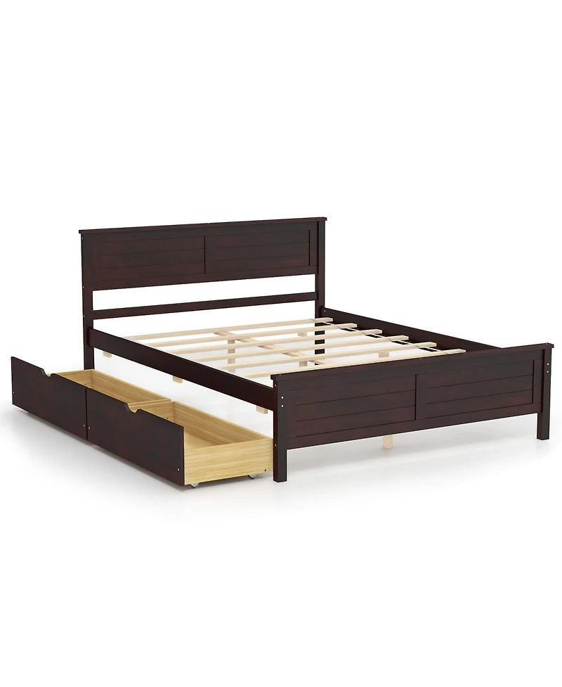 Full Bed Frame with Storage Drawers and Solid Wood Headboard