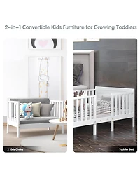 Slickblue 2-in-1 Convertible Kids Wooden Bedroom Furniture with Guardrails