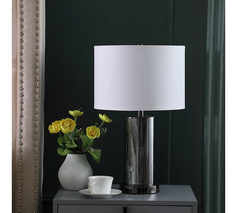 Streamdale Furniture 21.25" In Cynx Led Night Light Mid-Century Glass Black Chrome Table Lamp
