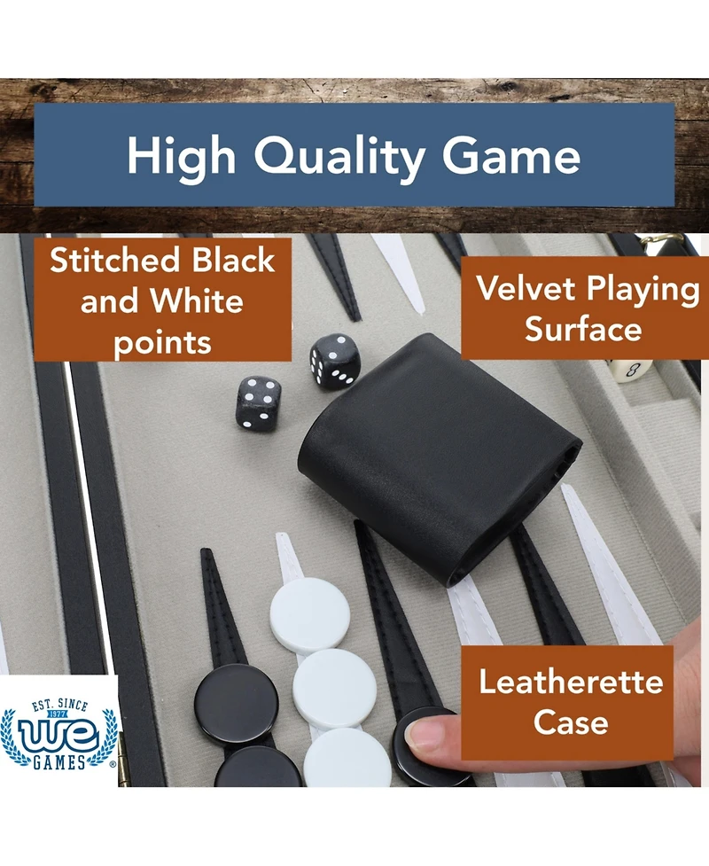 We Games Black Leatherette Backgammon Set, 14.75 x 9.75 in. closed